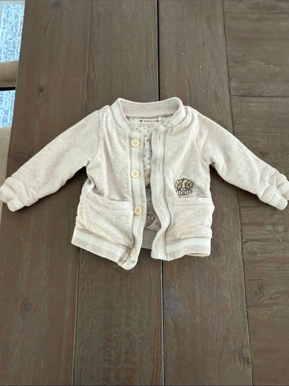 Neutral Cream Baby Cardigan Sweatshirt with Simba